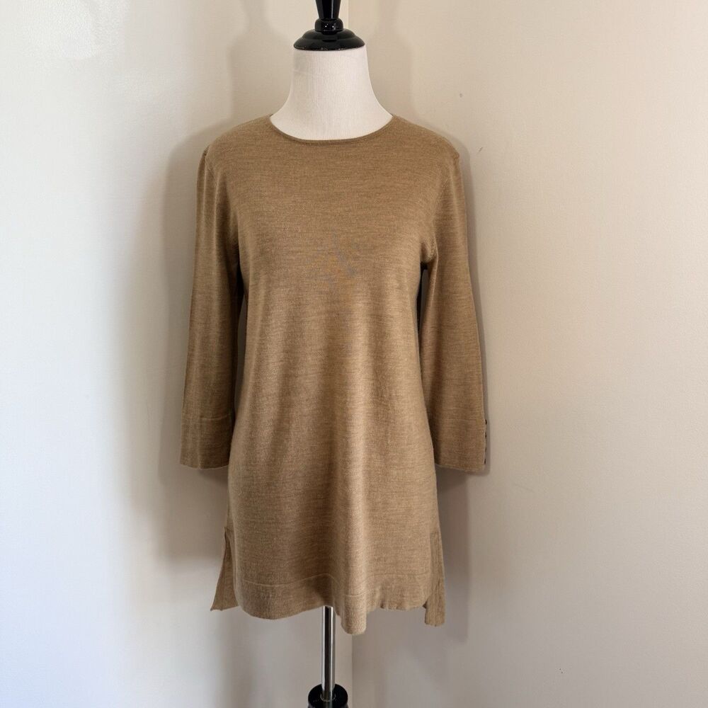 J Jill 100% Merino Wool Knit Tunic Sweater Washable Beige Oat Luxury Women S - Picture 2 of 15